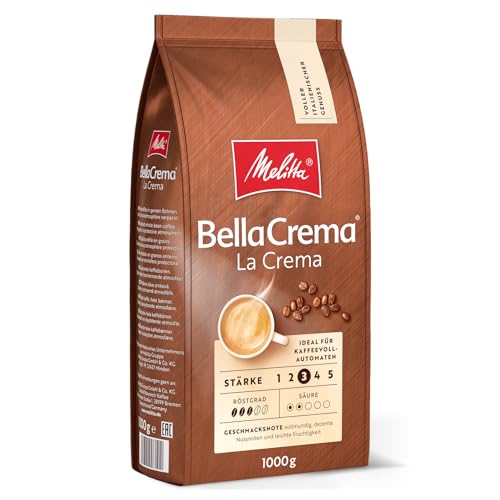 Melitta BellaCrema La Crema Ganze Kaffee-Bohnen 1kg, ungemahlen, Kaffeebohnen für Kaffee-Vollautomat, mittlere Röstung, geröstet in Deutschland, Stärke 3